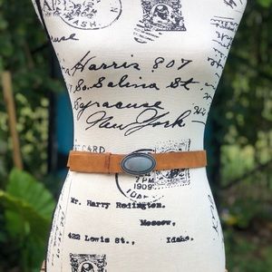 Vintage 90s!!! Calvin Klein Belt Brown Leather Silver Tone Oval Buckle with Hook